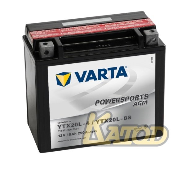 VARTA Powersports AGM 518 901 026 A514 (TX20L-4, YTX20L-BS)